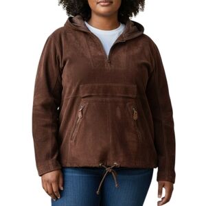 The Limited Leather Suede 1/2 Zip Hoodie Pocket Front Drawcord Jacket Sz 16